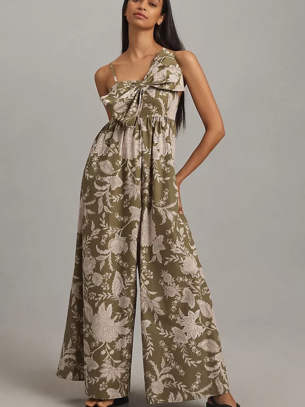 Olive Floral One-Shoulder Jumpsuit